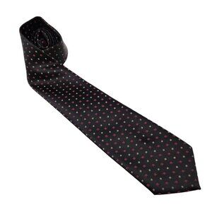 Vintage Men's Beekman Place Tie Necktie Black w/ Pink Yellow Polka Dot Polyester